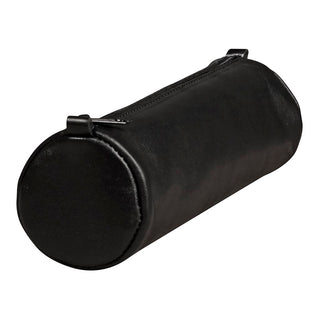 Pencil Case Leather Large Round Black