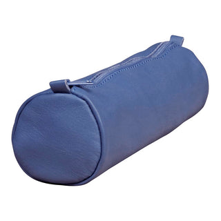 Pencil Case Leather Large Round Blue