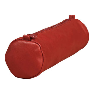 Pencil Case Leather Large Round Red