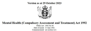 Mental Health Compulsory Assessment and Treatment Act 1992 : Version as at 29 October 2023