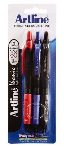 PEN ARTLINE IKONIC GRIP 1MM 3 PACK ASSORTED