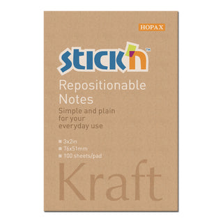 Stickn Notes 76 x 50mm 100 Sheets Kraft