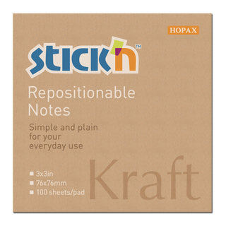 Stickn Notes 76 x 76mm Kraft 100 Pack