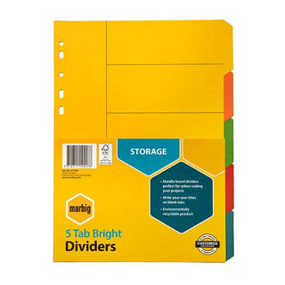 Subject Dividers Marbig A4 Bright 5 Tab