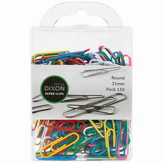 PAPER CLIPS DIXON 31MM ROUND COLOURED 150 PACK