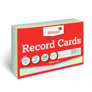 System Cards Silvine 6 x 4 Ruled Assorted Colours