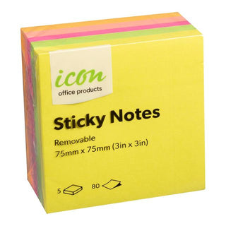 Post It Notes Icon Sticky Neon 75 x 75mm 400 Pack