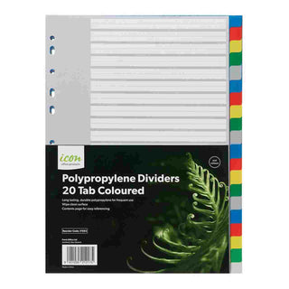 SUBJECT DIVIDERS ICON POLYPROP 20 TAB COLOURED