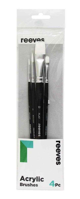 Paint Brush Set Reeves Acrylic Short Handle 4 Pack