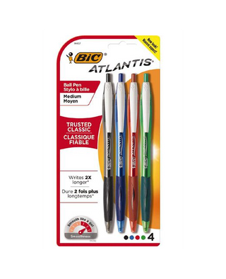 PEN BIC ATLANTIS ASSORTED 4 PACK