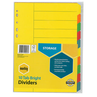 Subject Dividers Marbig A4 Bright 10 Tab