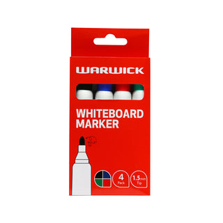 Marker Warwick Whiteboard Bullet Tip Assorted 4 Pack