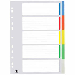 SUBJECT DIVIDERS FM A4 5 TAB PVC COLOURED