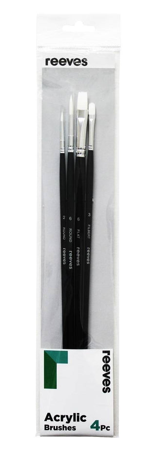 Paint Brush Set Reeves Acrylic Long Handle 4 Pack