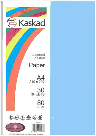 Coloured Paper Kaskad Assorted Pastels A4 80gsm 30 Pack