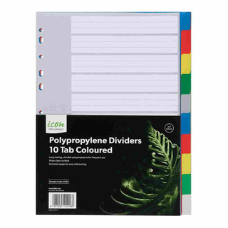 SUBJECT DIVIDERS ICON POLYPROP 10 TAB COLOURED