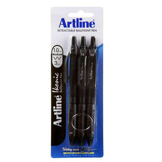 PEN ARTLINE IKONIC GRIP 1MM 3 PACK BLACK