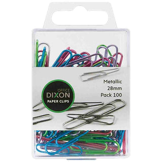 Paper Clips Dixon 28mm Metallic Coloured 100 Pack