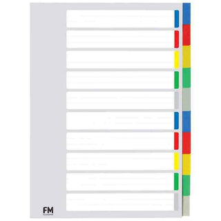 SUBJECT DIVIDERS FM A4 10 TAB PVC COLOURED