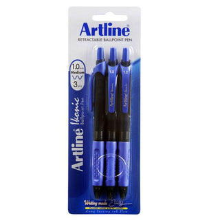 PEN ARTLINE IKONIC GRIP 1MM 3 PACK BLUE