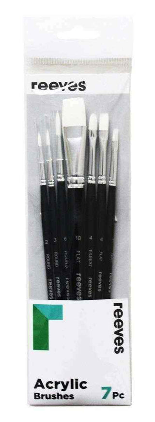 Paint Brush Set Reeves Acrylic Short Handle 7 Pack