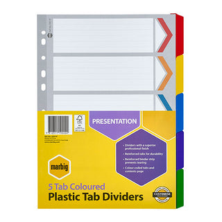 Subject Dividers Marbig A4 Reinforced 5 Tab